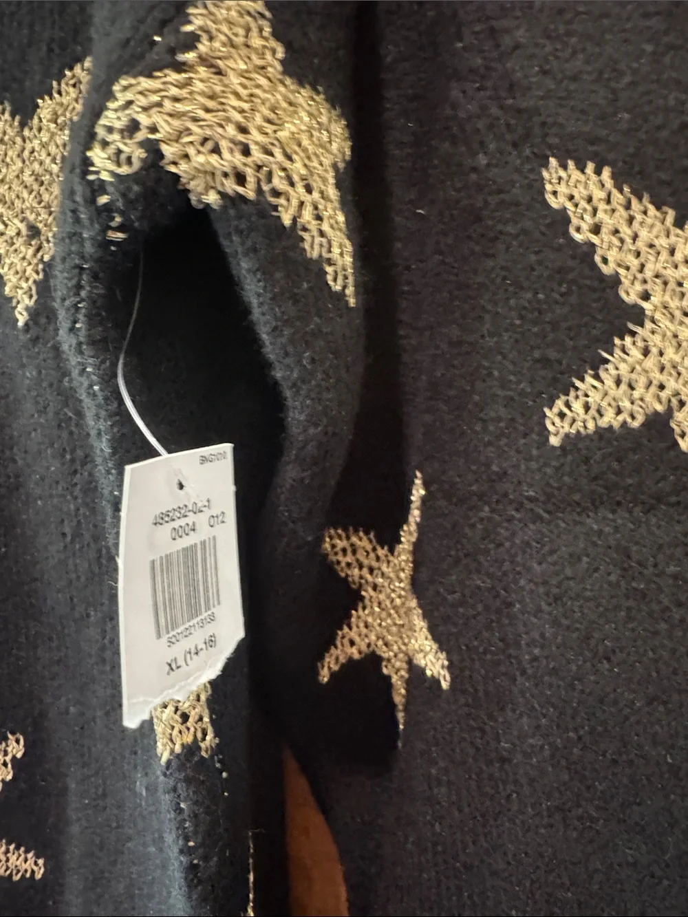 Old Navy Black Crewneck Sweater with Gold Star Pattern